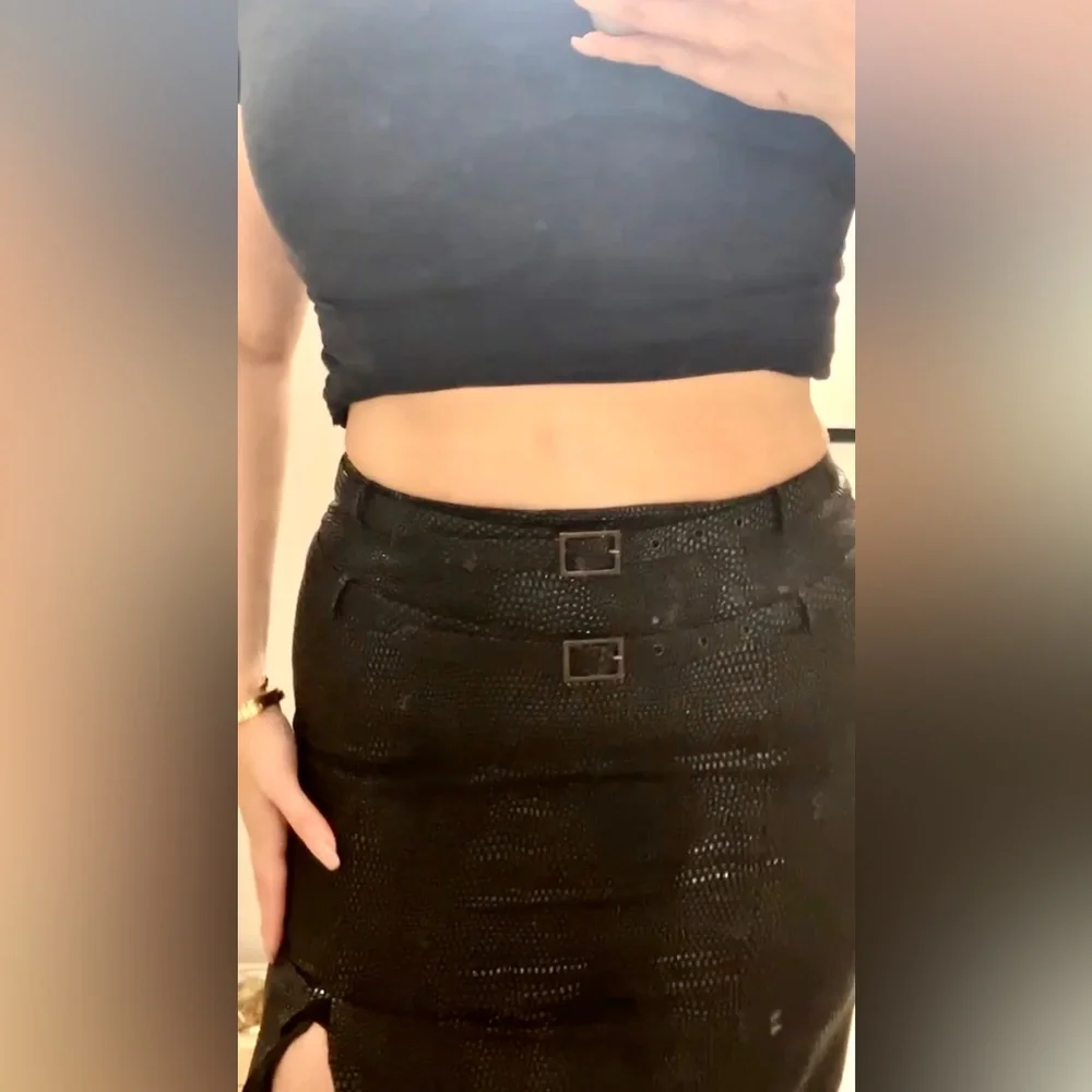 Vintage Galliano for Christian Dior Leather print double belted skirt - Picture 2 of 4